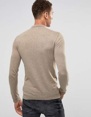 ASOS Knitted Muscle Fit Polo In Oatmeal