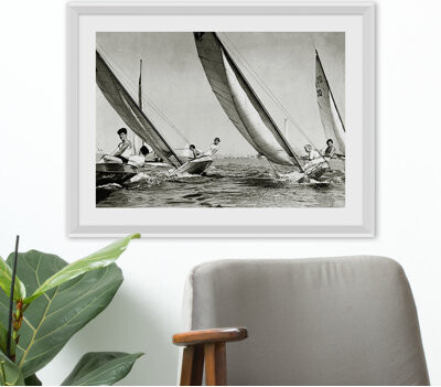 Getty Images Gallery by Soicher Marin 'Young People Sailing in Their Racing Craft, in Los Angeles Harbour, California, Usa' - Picture Frame Photograph on Paper