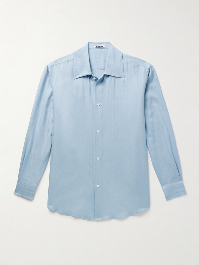 AURALEE Herringbone Cotton and Cashmere-Blend Shirt