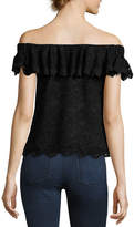 Thumbnail for your product : Rebecca Taylor Off-the-Shoulder Floral Lace Top, Black