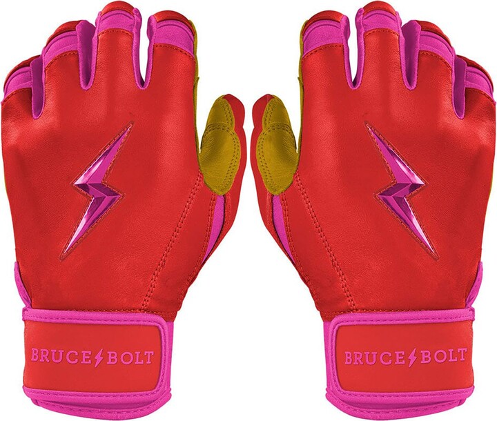 Bruce Bolt Youth Bader Series Short Cuff Gold Palm Batting Gloves, Small, Pink/Red