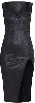 PrettyLittleThing Black Glitter Sleeveless Cup Detail Midi Dress