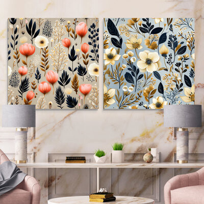 Design Art Simplicity In Pink Scandinavian Flowers - Floral Acrylic Wall Art Glass Set Of 2