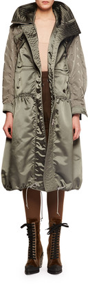 Chloé Belted Shiny Nylon Canvas Knee-Length Coat w/ Horse Sleeve Detail