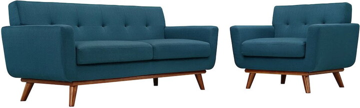 Modway Engage Armchair and Loveseat Set of 2 in Azure