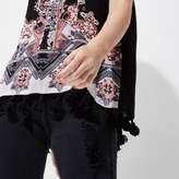 Thumbnail for your product : River Island Womens Petite black scarf tassel hem high neck top