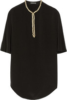 Thumbnail for your product : Alexander McQueen Faux pearl-embellished silk-cady top