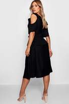 Thumbnail for your product : boohoo Plus Double Frill Cold Shoulder Midi Dress