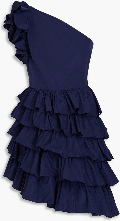 Marchesa Notte One-shoulder ruffled taffeta mini dress
