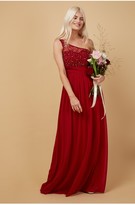 Thumbnail for your product : Little Mistress Bridesmaid Luanna Red Embellished One-Shoulder Maxi Dress