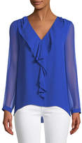 Thumbnail for your product : Elie Tahari Laurie V-Neck Cascade Ruffle Long-Sleeve Silk Chiffon Blouse