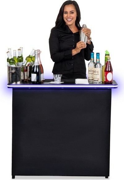 GoPong GoBarPortableBarTablewithMulti-ColorLEDLights-MobileBartenderStationforEvents-IncludesCarryingCase-Black