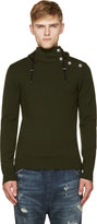 Thumbnail for your product : Balmain Green Merino Knit & Buttoned Hoodie