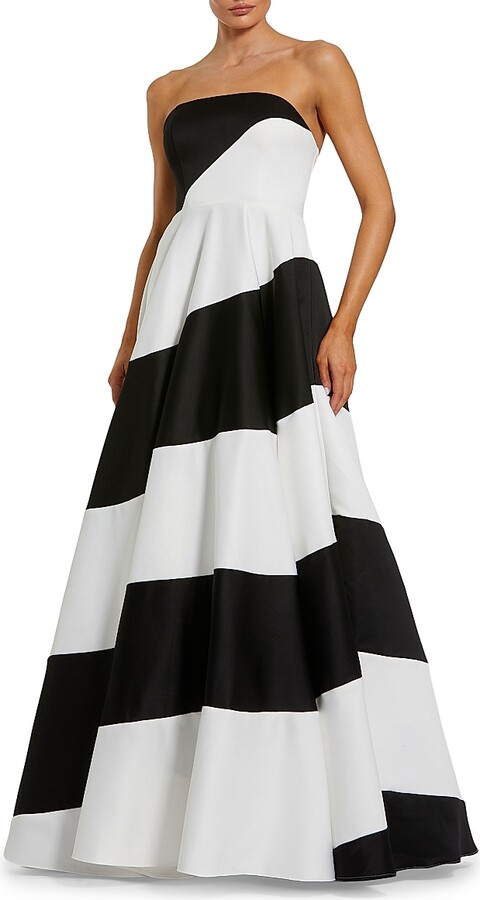 Mac Duggal Women's Striped Bandeau Fit & Flare Gown - Black Ivory - Size 2