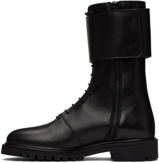 LEGRES Black Leather Military Combat Boots