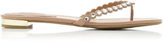 Aquazzura Women's Tequila Crystal-Embellished Leather Flip Flops - Neutral/silver - Moda Operandi