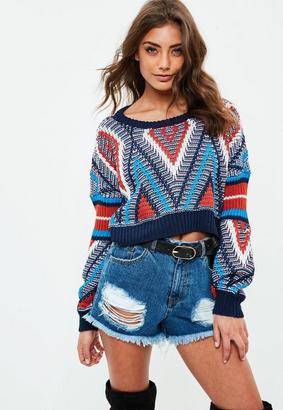 Missguided Navy Striped Knitted Jumper, Multi