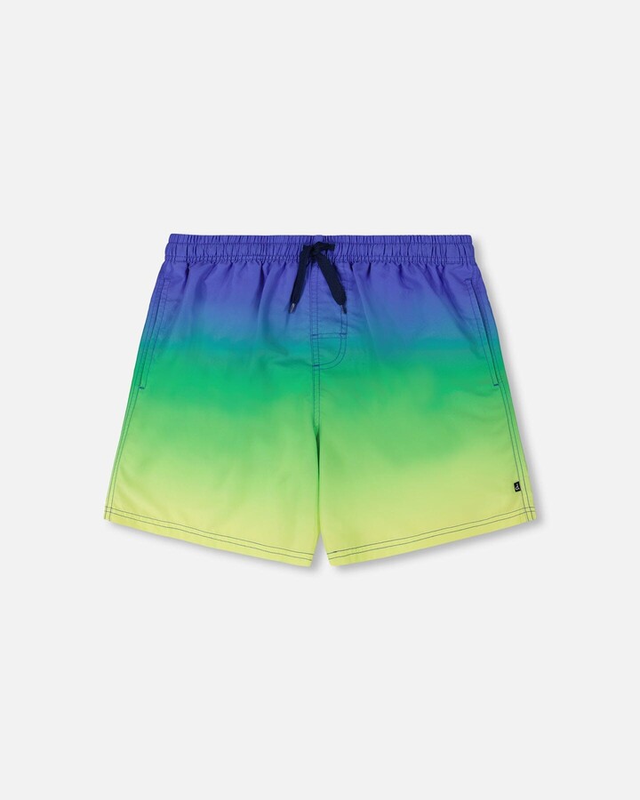 Deux Par Deux Men's Swim Trunks Blue, Green, And Lime Gradient