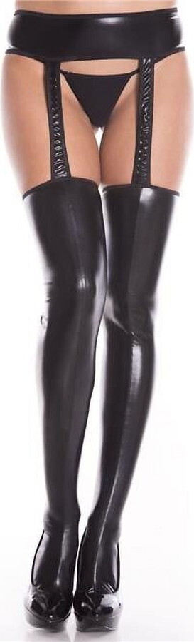 Music Legs Women’s Women’s Wet look suspender pantyhose 7790-BLACK