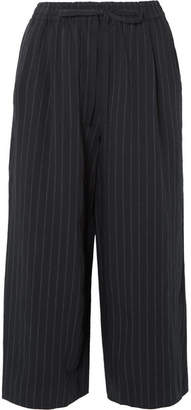 Vince Cropped Pinstriped Twill Wide-leg Pants - Navy