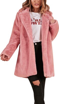 Ihaza Womens Winter Faux Fur Long Coat Warm Ladies Solid Jacket Parka Outerwear Cardigan
