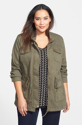 Lucky Brand 'Core' Cotton & Linen Blend Military Jacket (Plus Size)