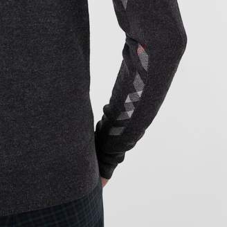 Burberry Check Detail Merino Wool V-neck Sweater