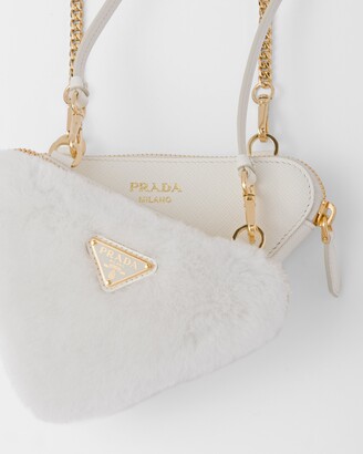 PRADA＊Triangular shearling and Saffiano leatherポーチ＊送込 Prada Triangular Shearling and Saffiano Leather Mini-Pouch