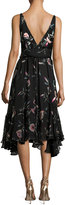Thumbnail for your product : Josie Natori Pressed Flower-Print Ruffled Silk Chiffon Dress, Black
