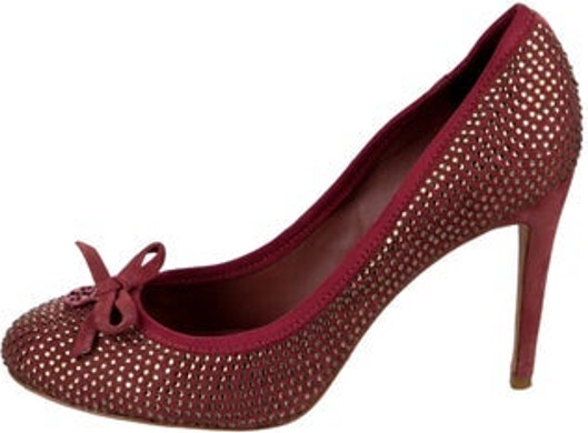Tory Burch Suede Pumps Red Round-Toes with Crystal Embellishments Platform Includes Dust Bag Designer