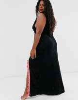 Thumbnail for your product : ASOS Curve DESIGN Curve jersey beach maxi cover up with side split & neon tape trim