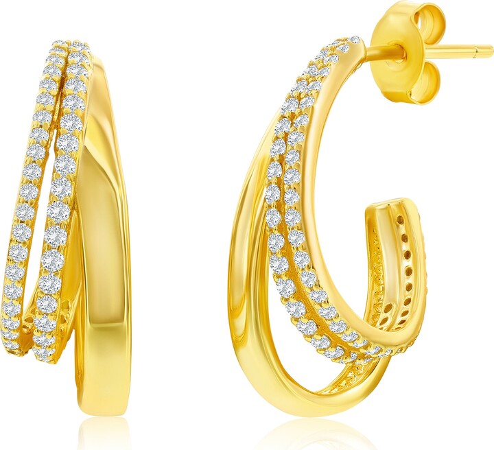 Simona Cubic Zirconia Triple Row Hoop Earrings