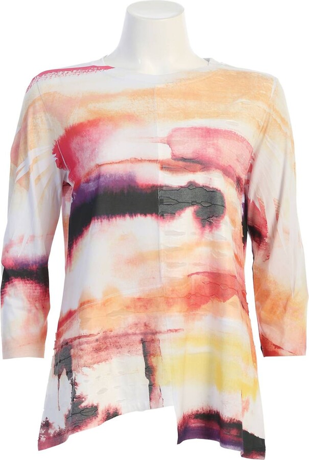 Jess & Jane Women's Cherry Double Knit Contrast Top In Multicolor