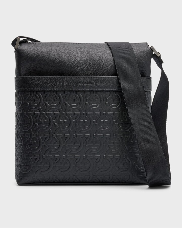 Ferragamo Men's Gancini Embossed Leather Crossbody Bag