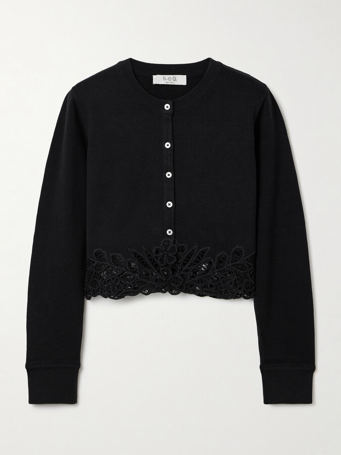 Sea Iyla Guipure Lace-trimmed Cotton Cardigan - Black