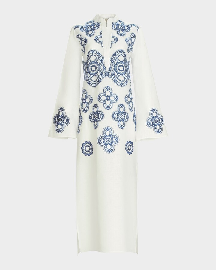 Silvia Tcherassi Adalys Geometric Linen-Cotton Tunic Dress