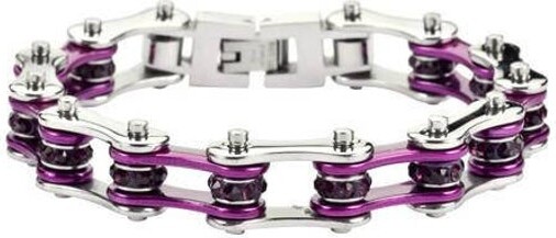 Etsy Heavy Metal Jewelry 1/2" Wide Two Tone Silver Candy Purple With Stones Stainless Steel Motorcycle Bike Chain Ladies Bracelet Sk1103S