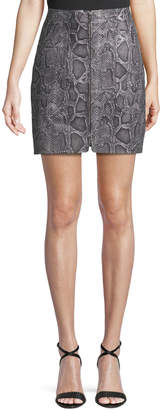 Rebecca Taylor Snake-Print Leather Zip-Front Short Skirt