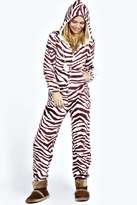 Thumbnail for your product : boohoo Leah Supersoft Pom Pom Trim Zebra Print Onesie