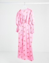Thumbnail for your product : Never Fully Dressed Plus button through puff sleeve maxi dress in lobster print