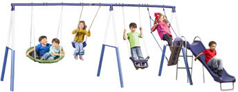 XDP Recreation Surf N Swing 5 Station Outdoor Swing and Play Set with Slide