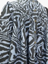 Thumbnail for your product : Ganni Zebra-print Pintucked Cotton Smock Dress - Blue Multi