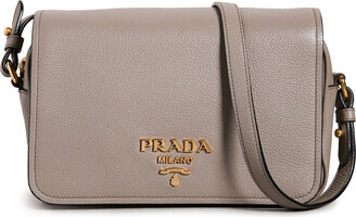 Prada Vitello Phenix Argilla Gray Leather Logo Plaque Crossbody