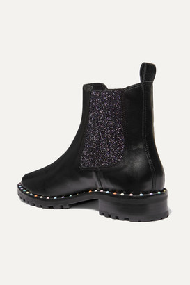 Sophia Webster Bessie Studded Leather And Glittered Stretch-knit Chelsea Boots - Black