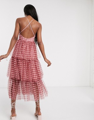 Forever U tiered midi dress in gingham