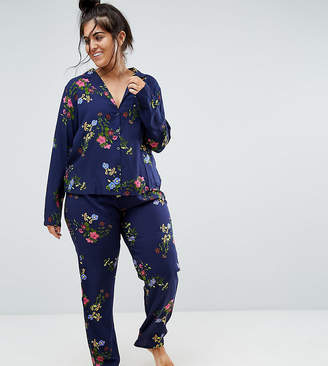 ASOS Curve CURVE Floral Print Long Traditional Short Sleeve Top and Pajama Set