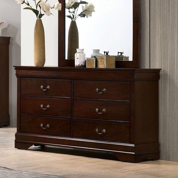 HOMES: Inside + Out Sliver6DrawerDresserCherry-HOMES:Inside+Out:TransitionalStyleWoodVeneerMetalHardware