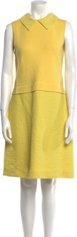 Boutique Moschino Shift Dress Yellow Lace Trim Embellishment Sleeveless with Collar Concealed Zip Closure at Back