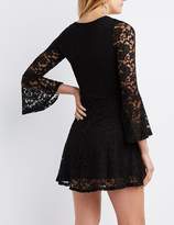 Thumbnail for your product : Charlotte Russe Lace-Up Bell Sleeve Lace Skater Dress