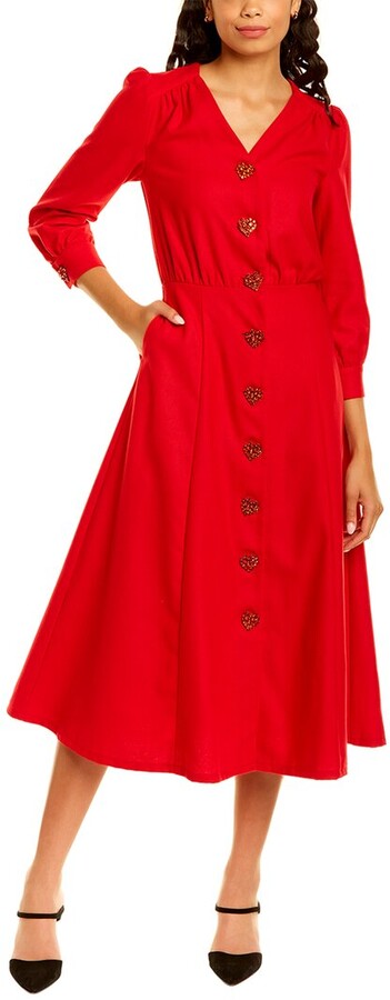 red dress button front